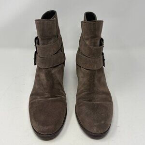Stuart Weitzman ankle boots 9 N narrow suede brown buckle moto